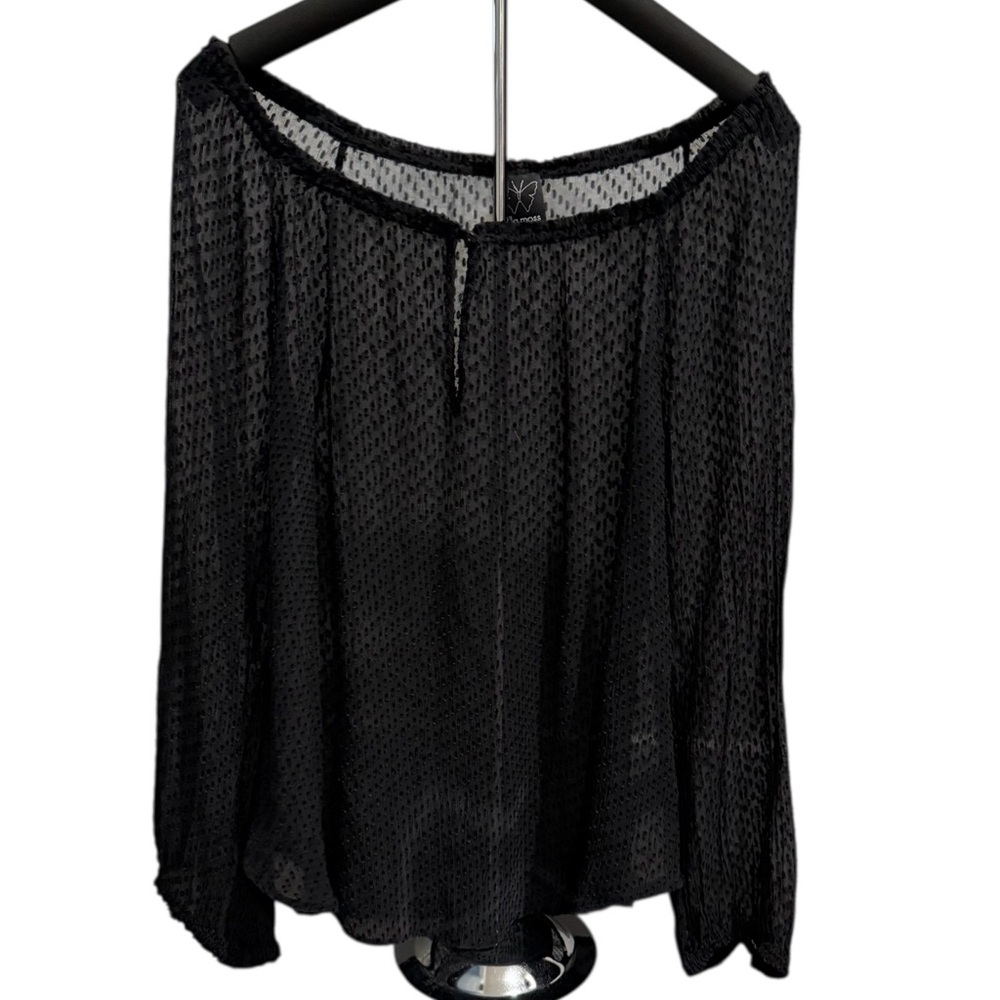 Ella Moss Silk Top Sheer Black Blouse Long Sleeved Swiss Dot Top Small Shirt